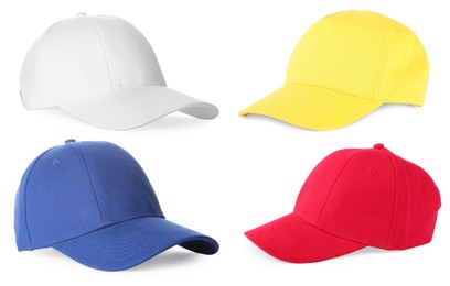 Image of Baseball caps in different colors isolated on white, set