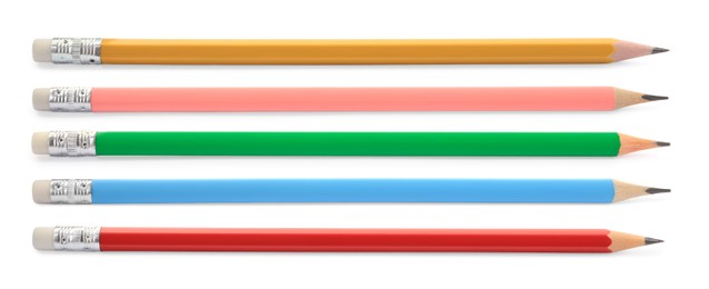 Image of Different graphite pencils isolated on white, set