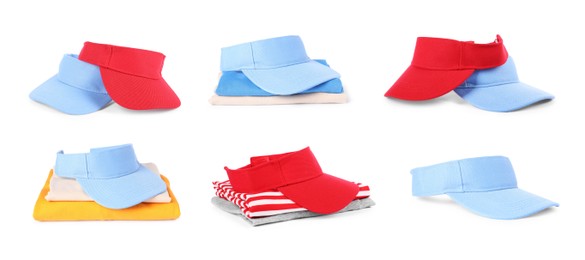 Image of Visor caps and clothes isolated on white, set