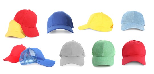 Image of Baseball caps in different colors isolated on white, set