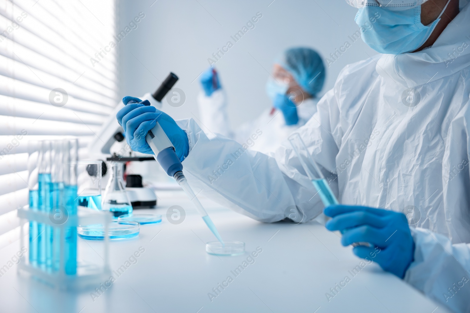 Medical analysis. Scientists working with samples in laboratory, selective focus Photo of Medical analysis. Scientists working with samples in laboratory, selective focus