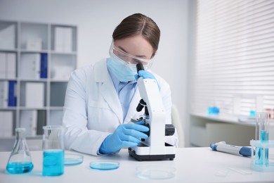 Photo of Medical analysis. Scientist working with microscope in laboratory