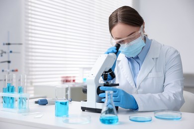 Photo of Medical analysis. Scientist working with microscope in laboratory