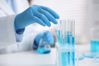 Photo of Medical analysis. Scientist working with samples in laboratory, selective focus