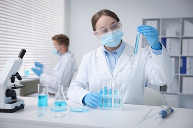 Photo of Medical analysis. Scientist working with samples in laboratory, selective focus