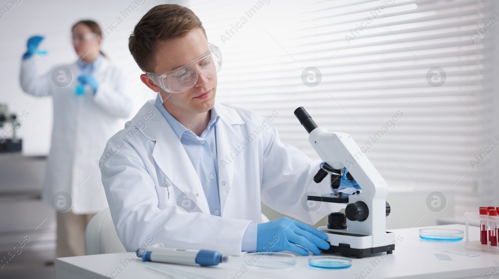 Medical analysis. Scientists working with samples in laboratory, selective focus Photo of Medical analysis. Scientists working with samples in laboratory, selective focus