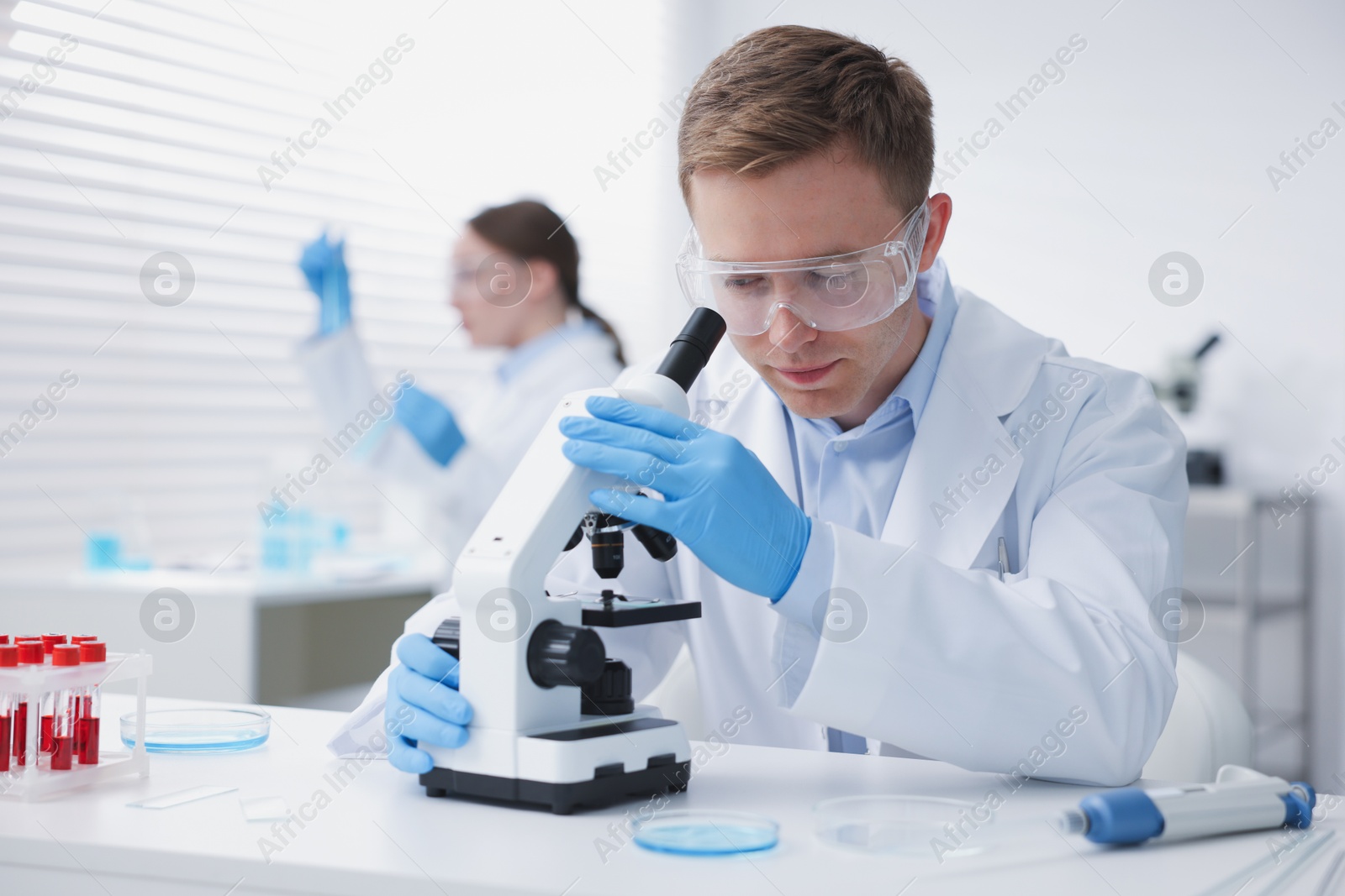 Medical analysis. Scientists working with samples in laboratory, selective focus Photo of Medical analysis. Scientists working with samples in laboratory, selective focus