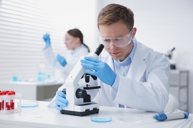 Photo of Medical analysis. Scientists working with samples in laboratory, selective focus