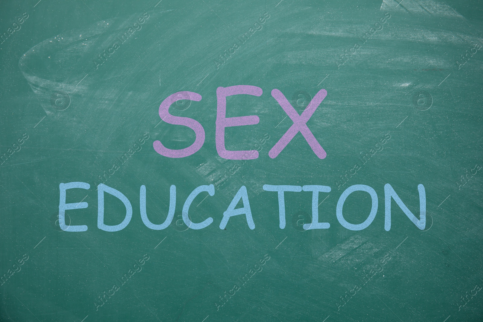 Sex Education inscription on green chalkboard. School program Image of Sex Education inscription on green chalkboard. School program