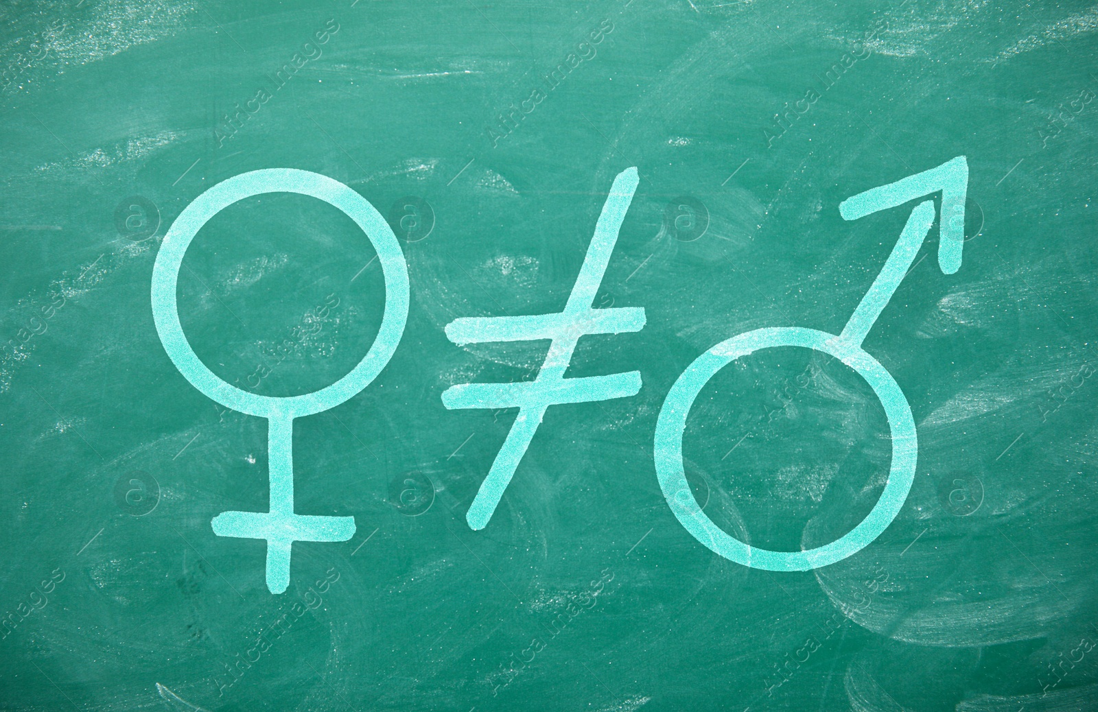 Sex education. Crossed equals sign between female and male gender symbols on green chalkboard Image of Sex education. Crossed equals sign between female and male gender symbols on green chalkboard