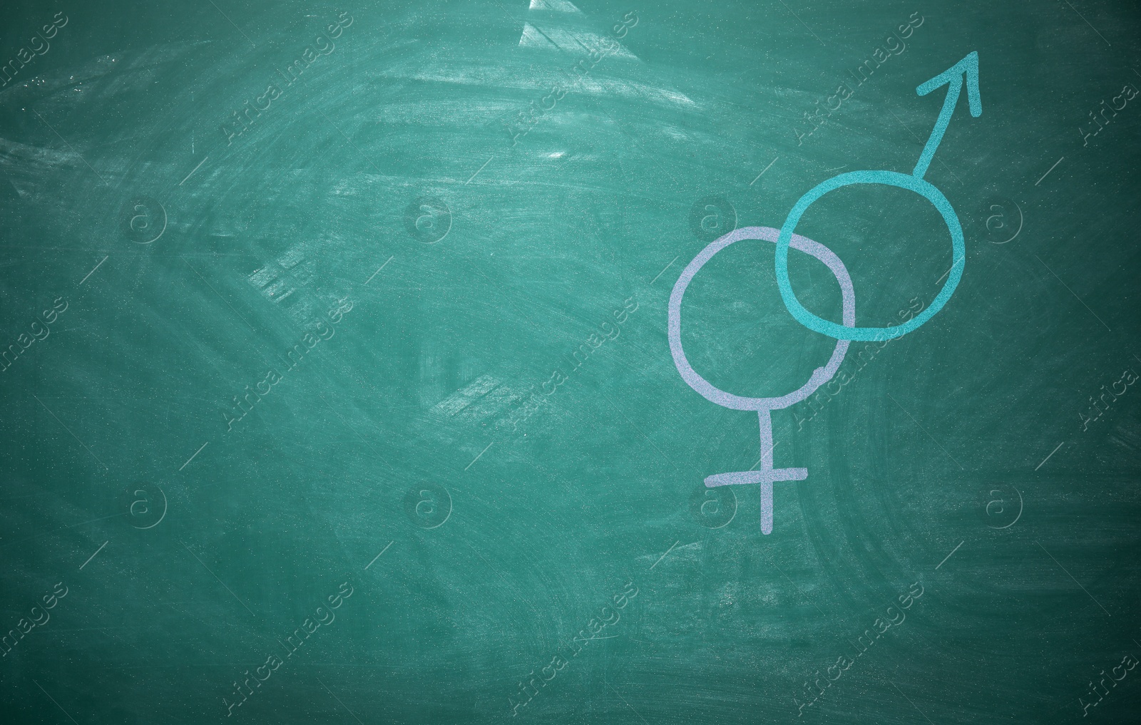 Sex education. Female and male gender signs on green chalkboard Image of Sex education. Female and male gender signs on green chalkboard