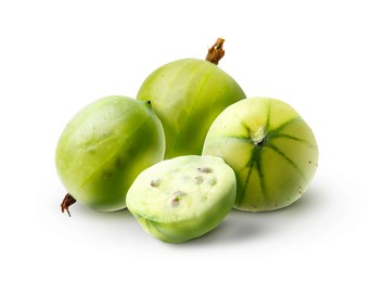 Image of Fresh green gooseberries isolated on white. Summer berry