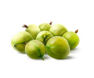 Image of Fresh green gooseberries isolated on white. Summer berry