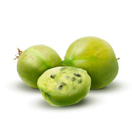 Image of Fresh green gooseberries isolated on white. Summer berry