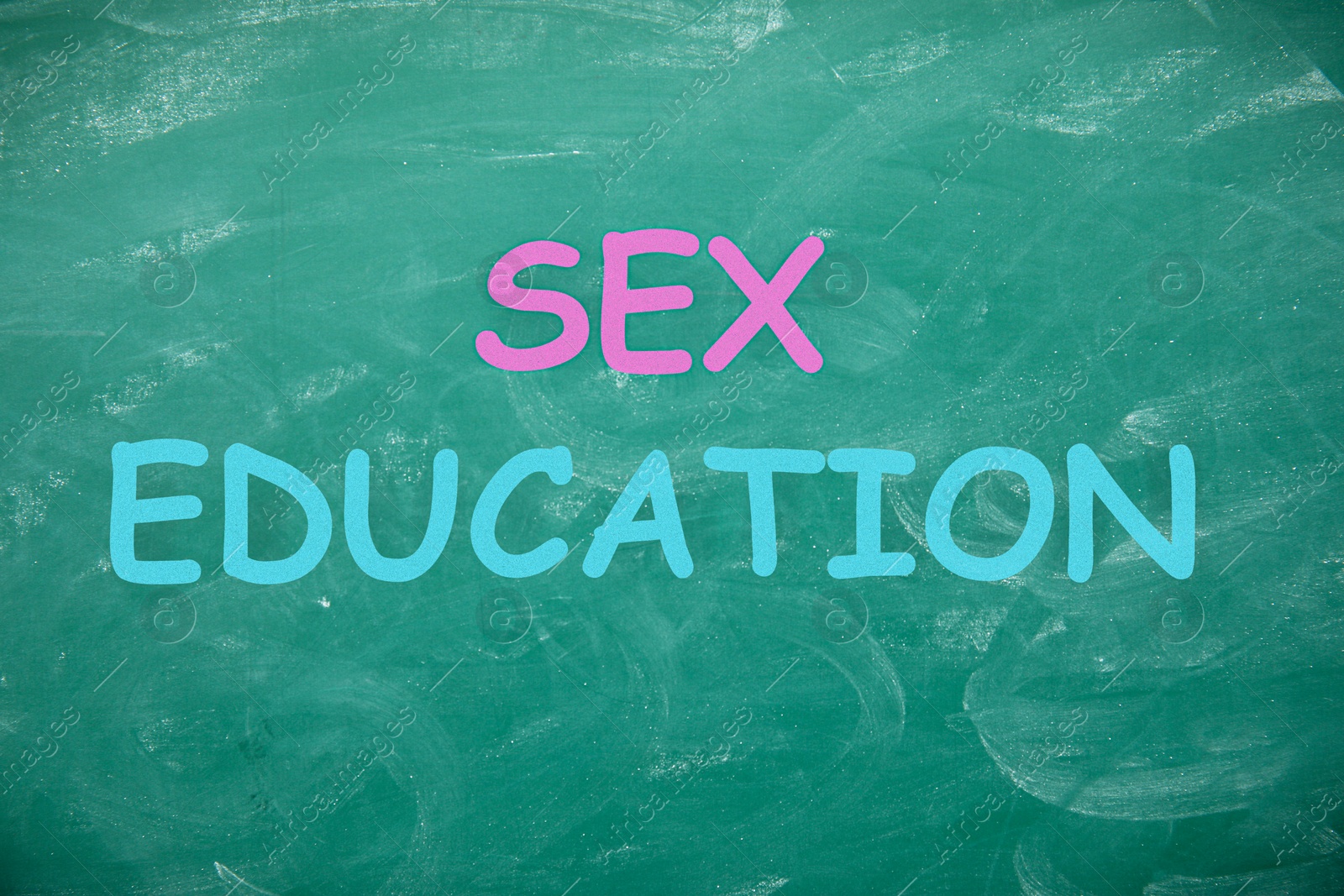 Sex Education inscription on green chalkboard. School program Image of Sex Education inscription on green chalkboard. School program