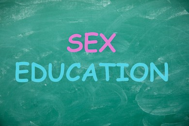 Image of Sex Education inscription on green chalkboard. School program
