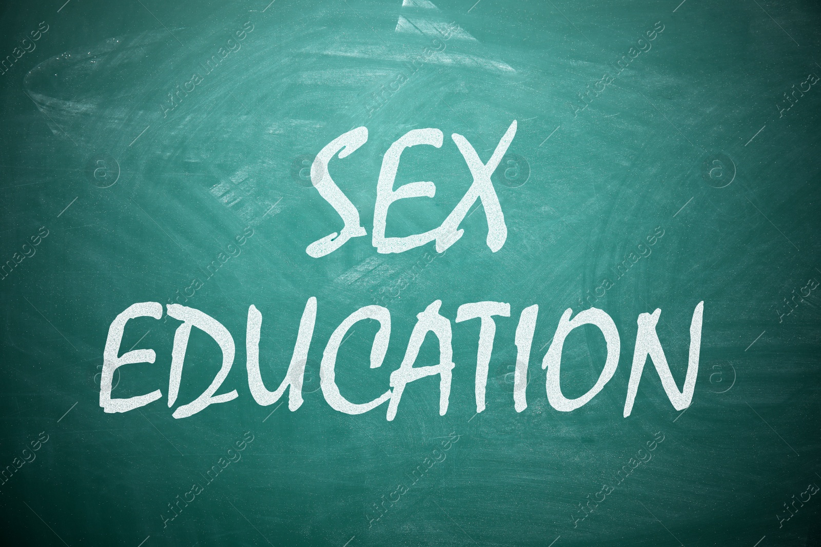 Sex Education inscription on green chalkboard. School program Image of Sex Education inscription on green chalkboard. School program