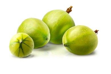 Image of Fresh green gooseberries isolated on white. Summer berry
