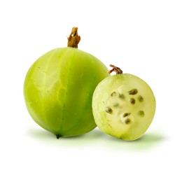 Image of Fresh green gooseberries isolated on white. Summer berry