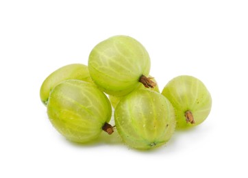 Photo of Many fresh green gooseberries isolated on white