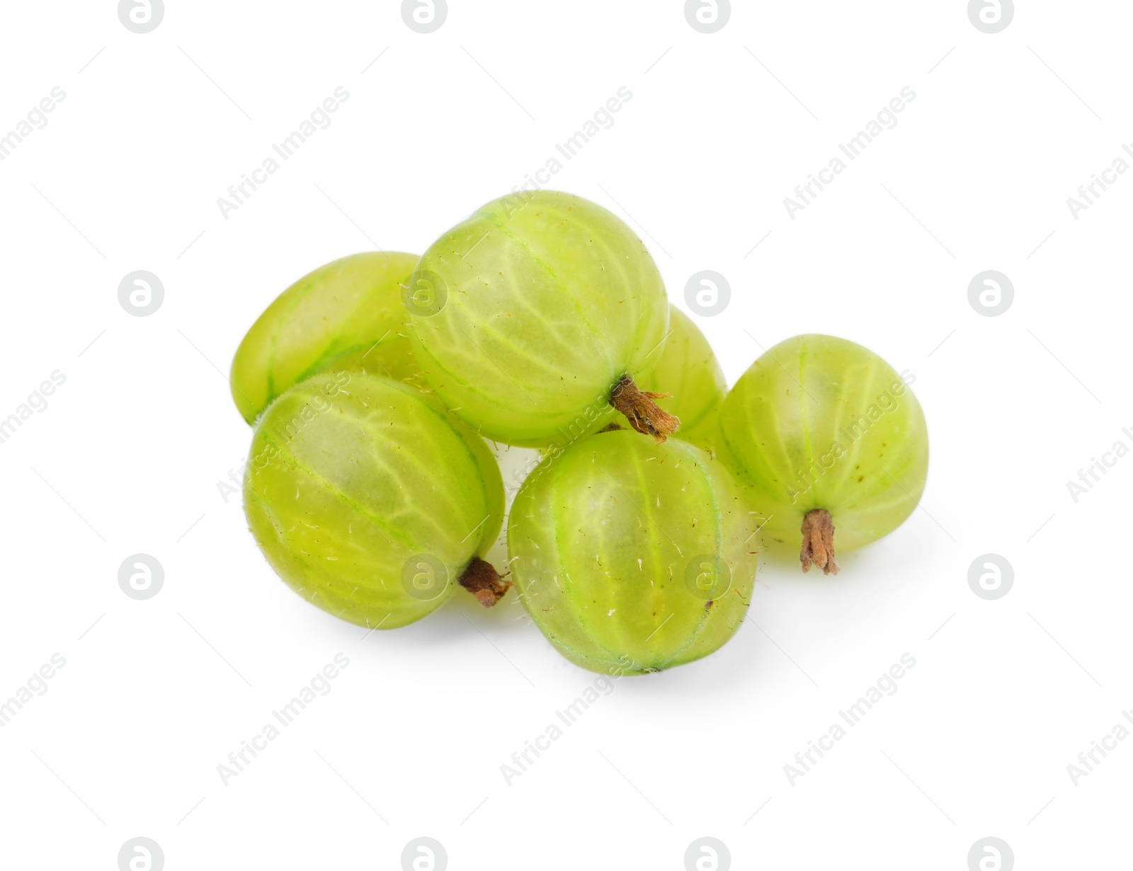 Many fresh green gooseberries isolated on white Photo of Many fresh green gooseberries isolated on white