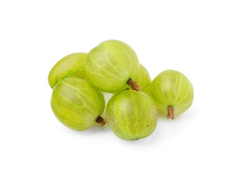 Photo of Many fresh green gooseberries isolated on white