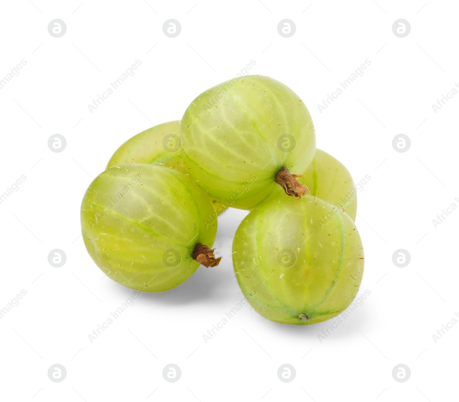 Many fresh green gooseberries isolated on white Photo of Many fresh green gooseberries isolated on white