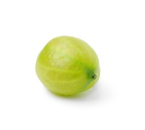 Photo of One fresh green gooseberry isolated on white