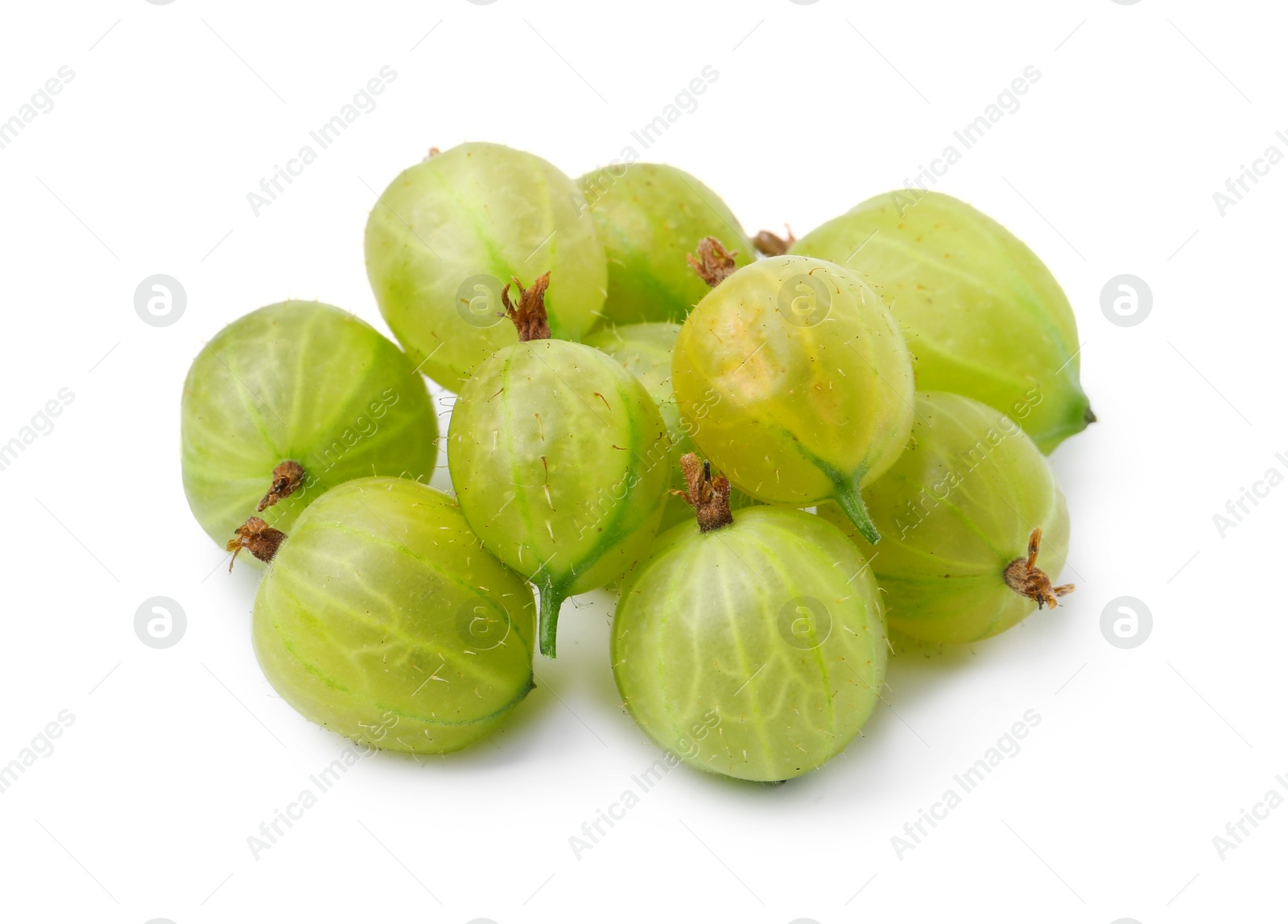 Photo of Many fresh green gooseberries isolated on white