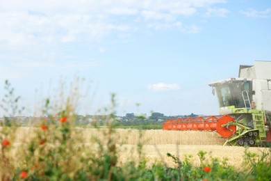 Photo of Modern combine harvester working in wheat field