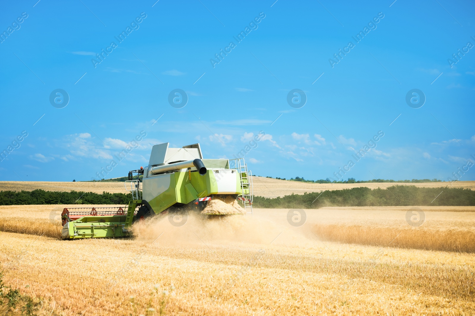 Modern combine harvester working in wheat field Photo of Modern combine harvester working in wheat field