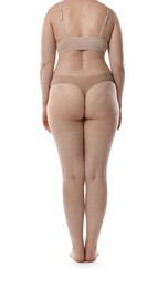 Photo of Liposuction. Woman in underwear on white background, back view