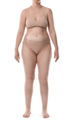 Photo of Liposuction. Woman in underwear on white background, closeup