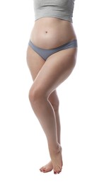 Photo of Liposuction. Woman in underwear on white background, closeup