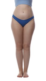 Photo of Liposuction. Woman in underwear on white background, closeup