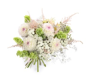 Photo of Bouquet of beautiful flowers isolated on white, top view