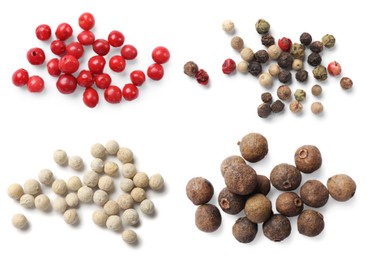 Image of Different types of peppers, set. Spices isolated on white, top view