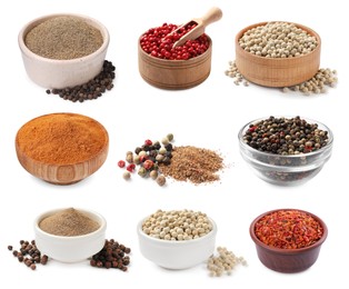 Image of Different types of peppers, set. Spices isolated on white