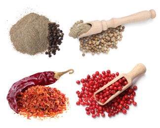 Image of Different types of peppers, set. Spices isolated on white