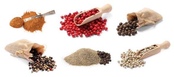 Image of Different types of peppers, set. Spices isolated on white