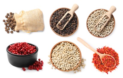 Image of Different types of peppers, set. Spices isolated on white