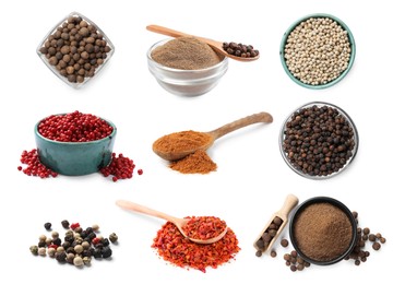 Image of Different types of peppers, set. Spices isolated on white