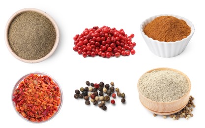 Image of Different types of peppers, set. Spices isolated on white