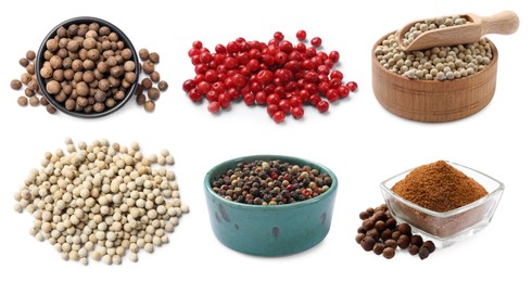 Image of Different types of peppers, set. Spices isolated on white