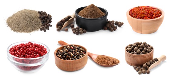 Image of Different types of peppers, set. Spices isolated on white