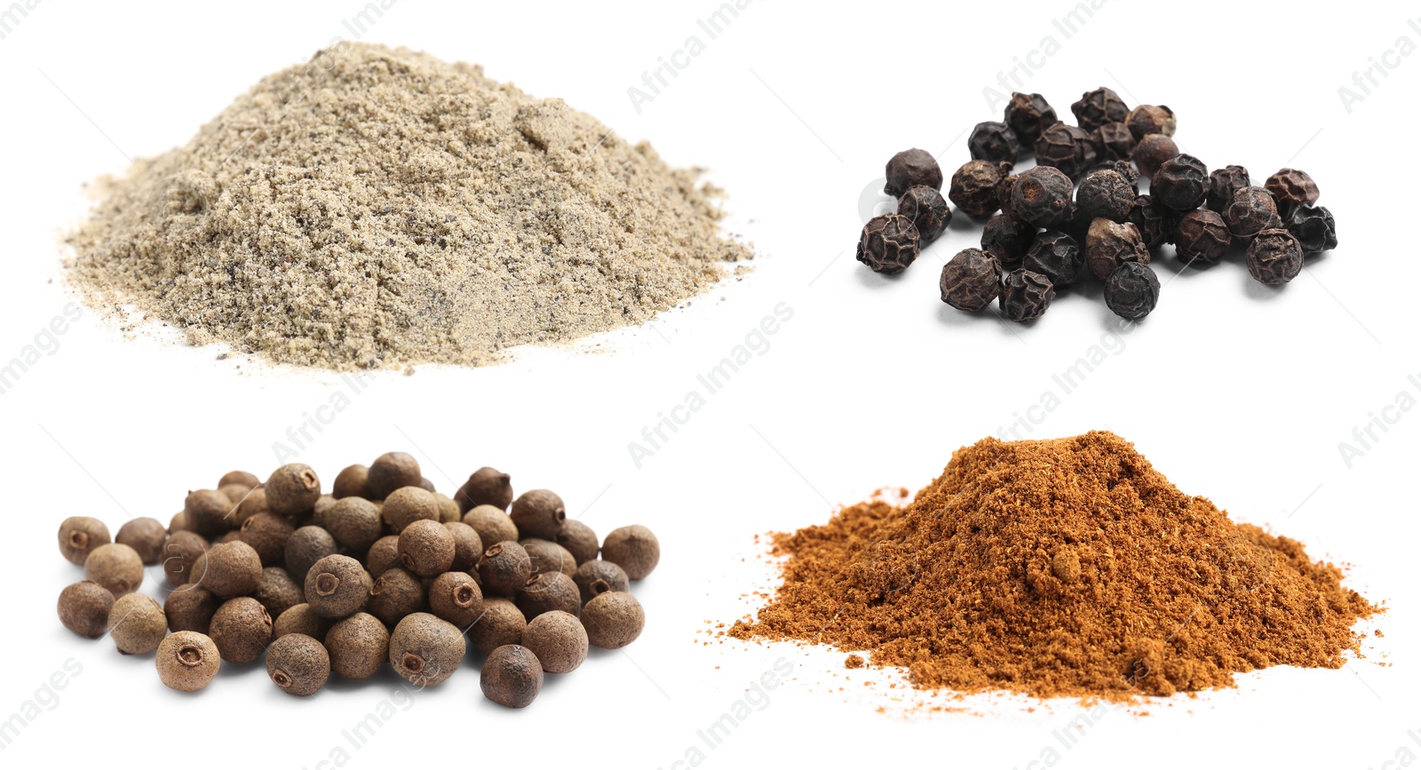 Different types of peppers, set. Spices isolated on white Image of Different types of peppers, set. Spices isolated on white