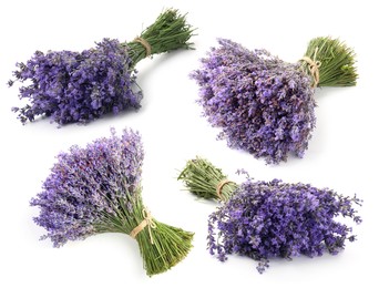 Image of Bundles of lavender flowers isolated on white, set