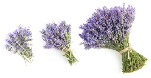 Image of Bundles of lavender flowers isolated on white, set