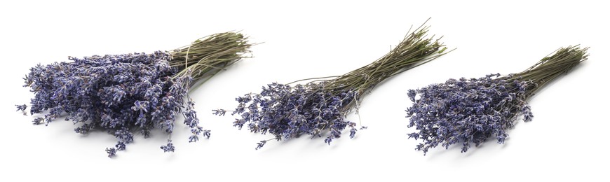 Image of Bundles of lavender flowers isolated on white, set