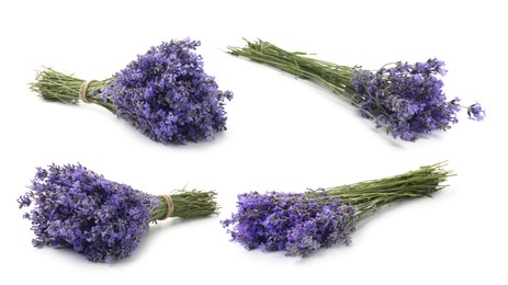 Image of Bundles of lavender flowers isolated on white, set